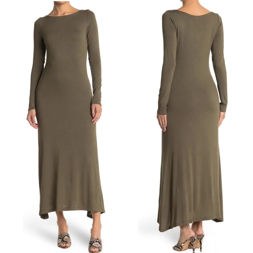 VIX Paula Hermanny Rose Long Sleeve Midi Dress in Olive Green Size XS